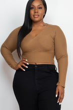 Load image into Gallery viewer, Plus Size Ribbed Wrap Front Long Sleeve Top