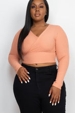 Load image into Gallery viewer, Plus Size Ribbed Wrap Front Long Sleeve Top