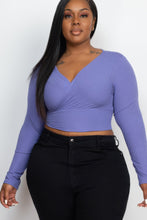 Load image into Gallery viewer, Plus Size Ribbed Wrap Front Long Sleeve Top