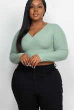 Load image into Gallery viewer, Plus Size Ribbed Wrap Front Long Sleeve Top