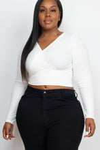 Load image into Gallery viewer, Plus Size Ribbed Wrap Front Long Sleeve Top