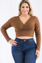 Load image into Gallery viewer, Plus Size Ribbed Wrap Front Long Sleeve Top