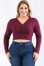 Load image into Gallery viewer, Plus Size Ribbed Wrap Front Long Sleeve Top