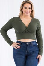 Load image into Gallery viewer, Plus Size Ribbed Wrap Front Long Sleeve Top