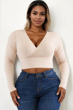 Load image into Gallery viewer, Plus Size Ribbed Wrap Front Long Sleeve Top