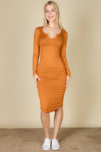 Load image into Gallery viewer, Split Neck Long Sleeve Midi Dress