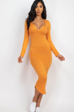 Load image into Gallery viewer, Split Neck Long Sleeve Midi Dress