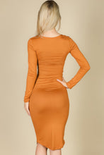 Load image into Gallery viewer, Split Neck Long Sleeve Midi Dress