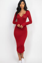 Load image into Gallery viewer, Split Neck Long Sleeve Midi Dress