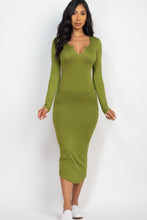 Load image into Gallery viewer, Split Neck Long Sleeve Midi Dress