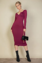 Load image into Gallery viewer, Split Neck Long Sleeve Midi Dress