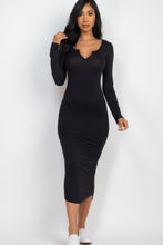 Load image into Gallery viewer, Split Neck Long Sleeve Midi Dress