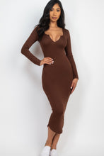 Load image into Gallery viewer, Split Neck Long Sleeve Midi Dress