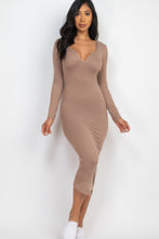 Load image into Gallery viewer, Split Neck Long Sleeve Midi Dress