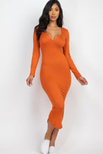 Load image into Gallery viewer, Split Neck Long Sleeve Midi Dress