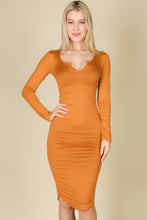 Load image into Gallery viewer, Split Neck Long Sleeve Midi Dress