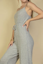 Load image into Gallery viewer, Sweater-knit Fuzzy Frenchy Tie Front Cami Jumpsuit