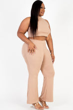 Load image into Gallery viewer, Plus Size Ribbed Mock Neck Crop Tank Top&amp; Bootcut Pants Set