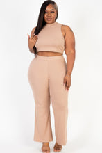 Load image into Gallery viewer, Plus Size Ribbed Mock Neck Crop Tank Top&amp; Bootcut Pants Set