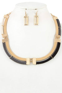 Link metal wrapped cord neckalace set