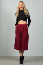 Load image into Gallery viewer, Ladies fashion burgundy pleat detail wide leg culottes