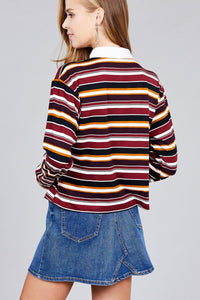 Ladies fashion long sleeve multi striped dty brushed shirts