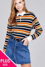 Load image into Gallery viewer, Ladies fashion plus size long sleeve multi striped dty brushed shirts