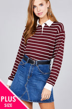 Load image into Gallery viewer, Ladies fashion plus size long sleeve striped dty brushed shirts