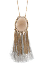 Load image into Gallery viewer, Elognated wrapped gem tassel pendant necklace