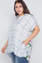 Load image into Gallery viewer, Plus Size Denim Grey Combo Plaid Floral Sort Sleeve Top