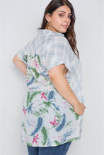 Load image into Gallery viewer, Plus Size Denim Grey Combo Plaid Floral Sort Sleeve Top