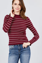 Load image into Gallery viewer, Long Sleeve Mock Neck Stripe Rib Sweater Top