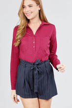 Load image into Gallery viewer, 3/4 Roll Up Sleeve Front Two Pocket W/button Detail Stretch Shirt