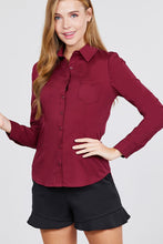 Load image into Gallery viewer, Long Sleeve Princess Line One Side Pocket Button Down Woven Shirts