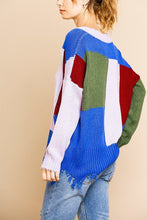 Load image into Gallery viewer, Color Blocked Long Sleeve V-neck Knit Pullover Sweater