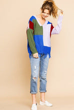 Load image into Gallery viewer, Color Blocked Long Sleeve V-neck Knit Pullover Sweater
