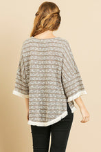Load image into Gallery viewer, Heathered Striped Knit Bell Sleeve Round Neck Top