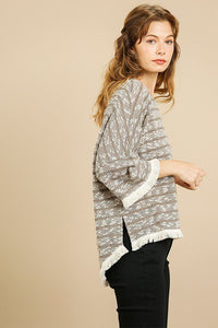 Heathered Striped Knit Bell Sleeve Round Neck Top