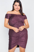 Load image into Gallery viewer, Plus Size Ruched Draw String Center Mini Glitter Dress