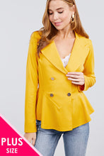 Load image into Gallery viewer, Long Sleeve Notched Lapel Collar Double Breasted Ruffle Hem Jacket