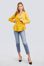 Load image into Gallery viewer, Long Sleeve Notched Lapel Collar Double Breasted Ruffle Hem Jacket