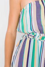 Load image into Gallery viewer, Green Multi Stripe Strapless Lightweight Wide Leg Jumpsuit