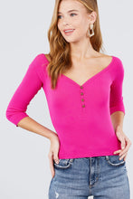 Load image into Gallery viewer, 3/4 Short Sleeve Button Down Detail Heavy Rib Knit Top