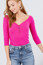 Load image into Gallery viewer, 3/4 Short Sleeve Button Down Detail Heavy Rib Knit Top