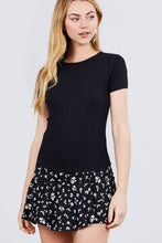 Load image into Gallery viewer, Short Sleeve W/lace Trim Detail Crew Neck Pointelle Knit Top