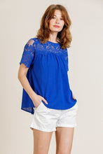 Load image into Gallery viewer, Sheer Floral Short Sleeve Lace Yoke Keyhole Top