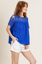 Load image into Gallery viewer, Sheer Floral Short Sleeve Lace Yoke Keyhole Top