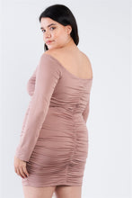 Load image into Gallery viewer, Plus Size Off The Shoulder Lace Up Ruched Mini Dress
