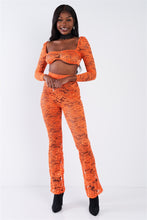 Load image into Gallery viewer, Sheer Floral Lace Crop Square Neck Top &amp; High Waist Flare Pant Set