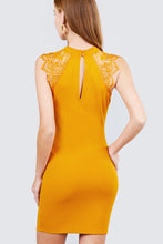 Load image into Gallery viewer, Sleeveless W/shoulder Lace Patch Open Back Button Closure Stretch Knit Mini Dress